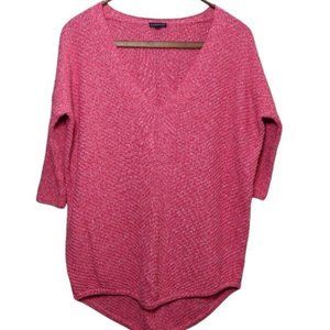 Express Women's Heather Knit Coral and White Sweater - Medium